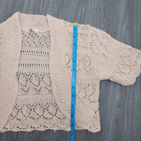 Women's Bina Tan Crochet Sweater Shrug Cardigan Short Small Medium Made in UK - Picture 7 of 7